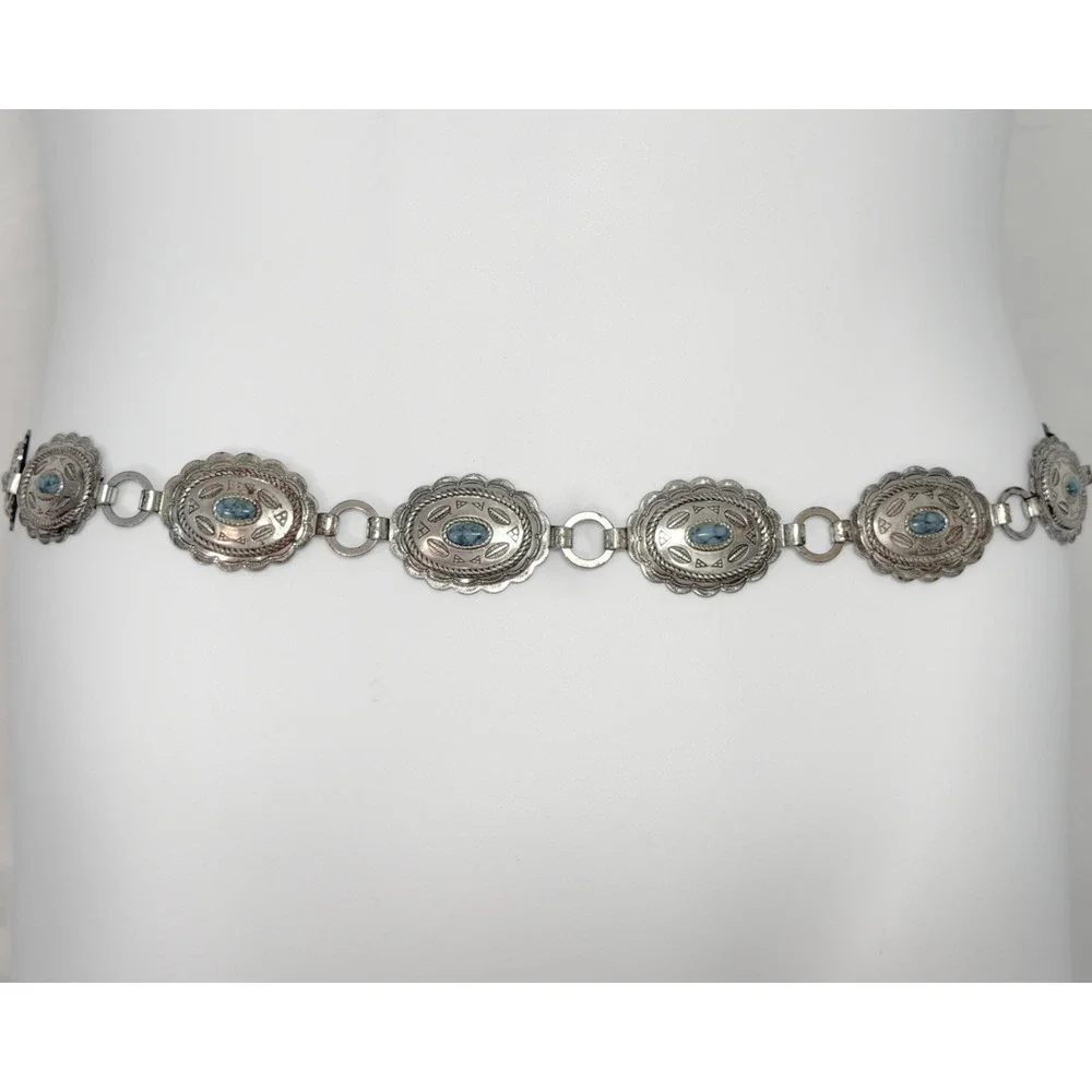 Sancrest Silver Tone Faux Turquoise Southwestern Concho Belt 32